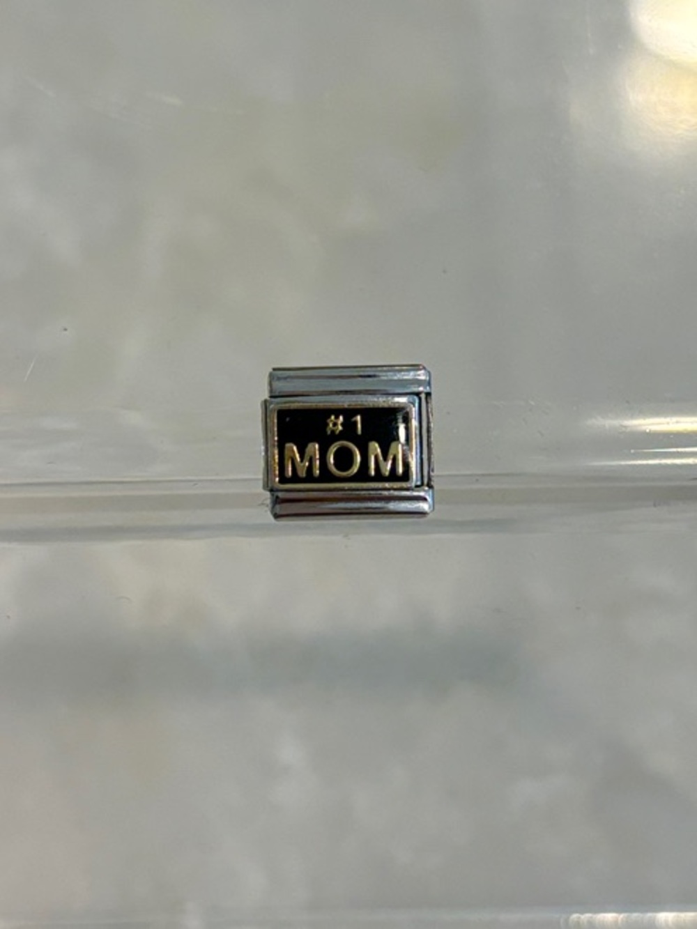 Vintage 9mm Italian Charm Stainless Steel #1 Mom Gold and Black Charm